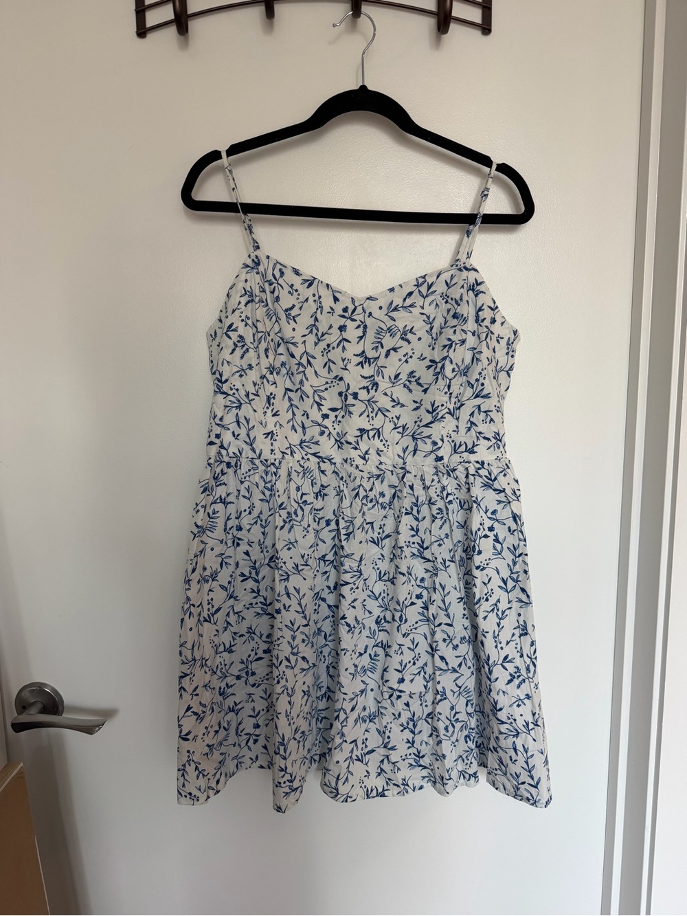 H&M White Mini Dress with Blue Floral Print